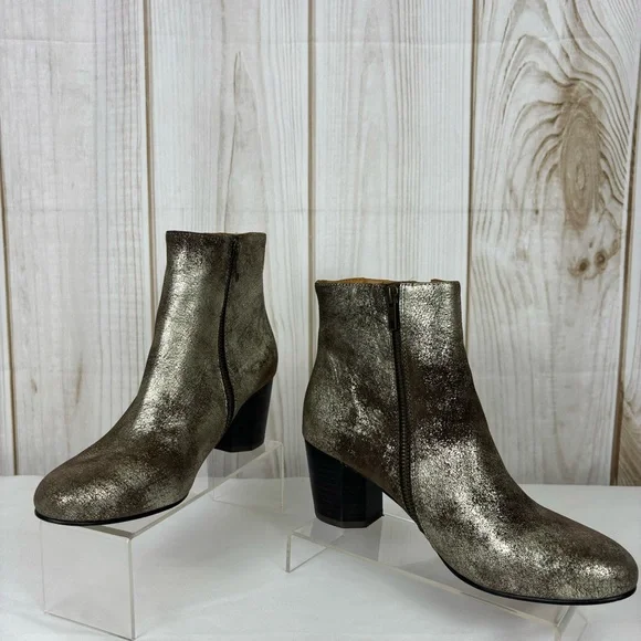 Kenneth Cole Ankle Boots Distressed Brown Silver Metallic Chunky Heel Size 8.5 - Picture 4 of 16